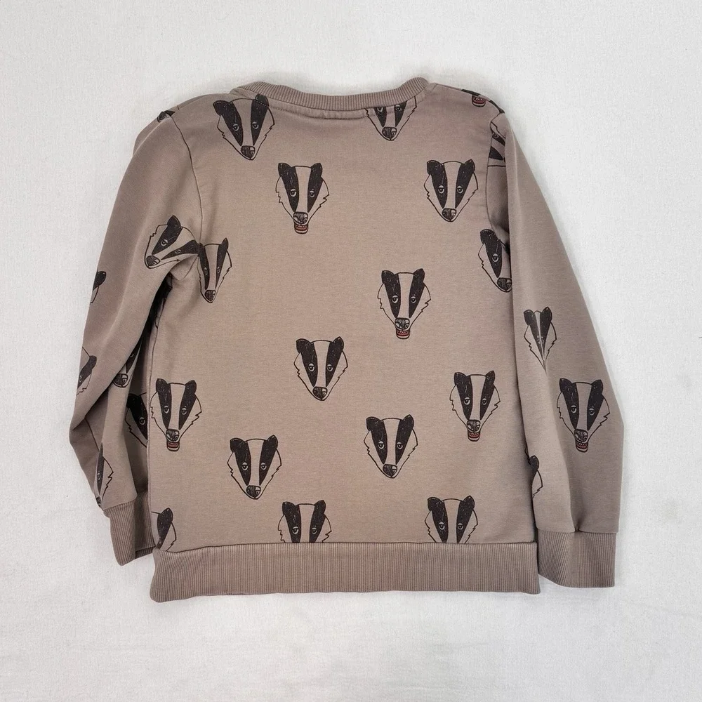 Mini Rodini Taupe Beige Organic Cotton Sweatshirt Long Sleeve Badger Print 110